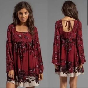 Free People Merlot Combo Bell Sleeve Dress